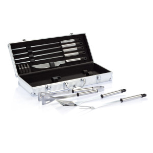 Set de 12 pcs pour barbecue en coffret aluminium Couleur:Argent