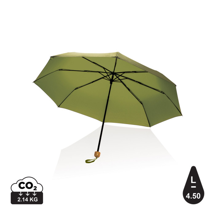 Mini parapluie 20.5" rPET 190T poignée bambou Impact AWARE™ Couleur:Vert