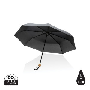 Mini parapluie 20.5" rPET 190T poignée bambou Impact AWARE™ Couleur:Noir