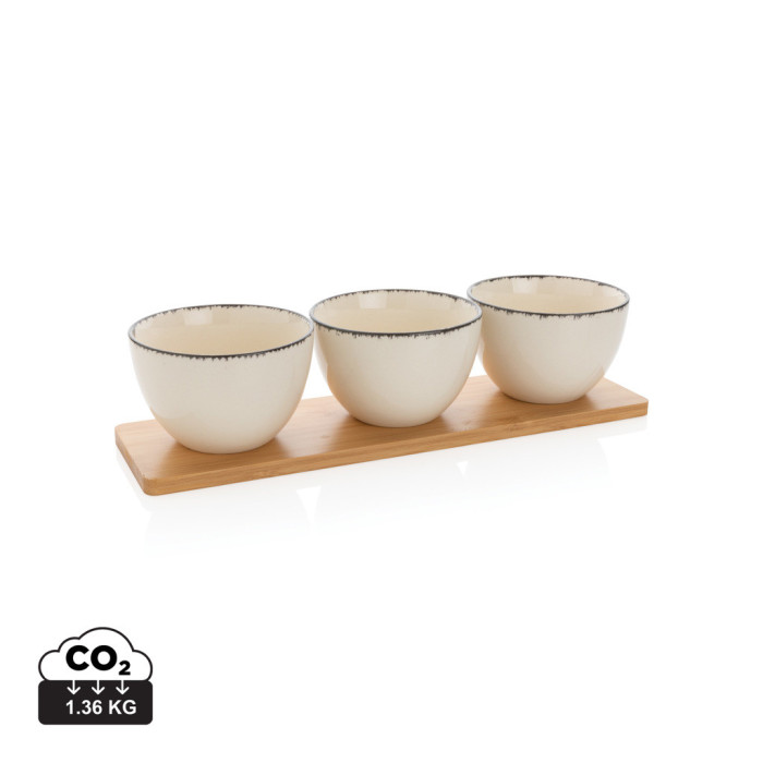 Set 3 bols de service avec plateau en bambou Ukiyo Couleur:Blanc