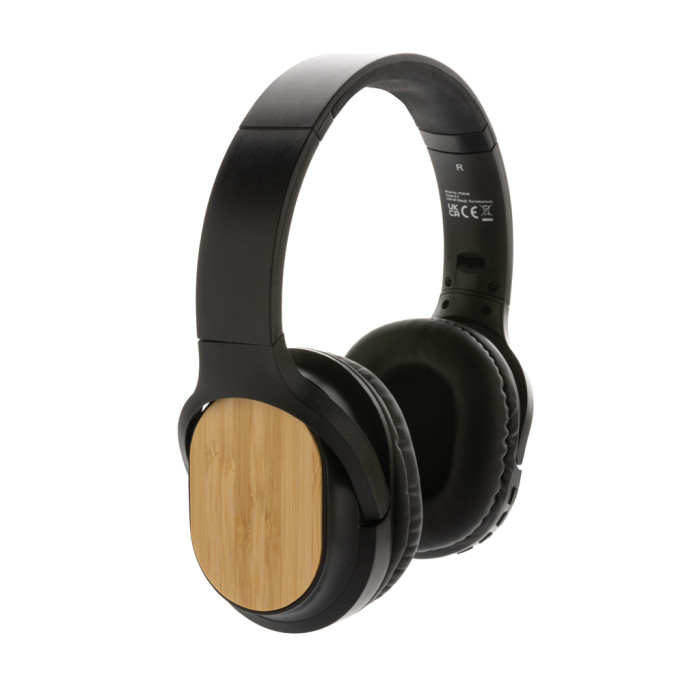 Casque sans fil pliable en bambou RCS et FSC® Elite Couleur:Noir