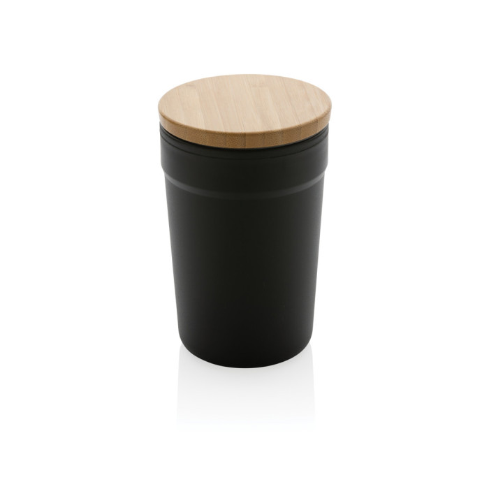 Mug 300ml en PP recyclé GRS avec couvercle en bambou FSC® Couleur:Noir