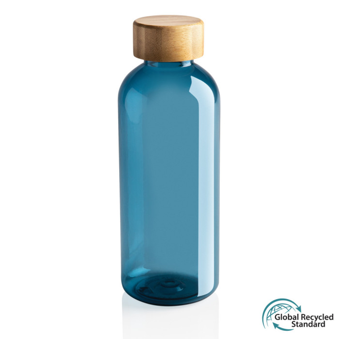 Bouteille 600ml en rPET GRS avec couvercle en bambou FSC® Couleur:Bleu