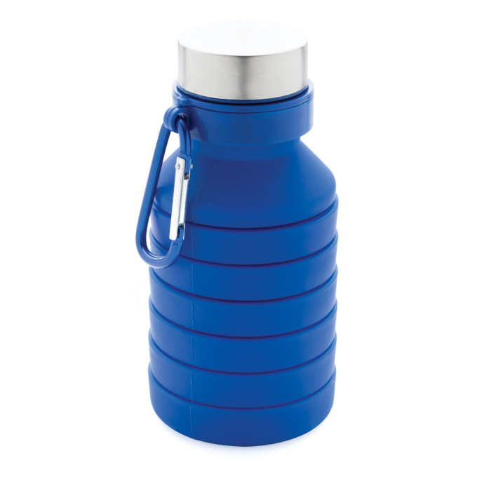 Bouteille en silicone pliable étanche avec couvercle Couleur:Bleu