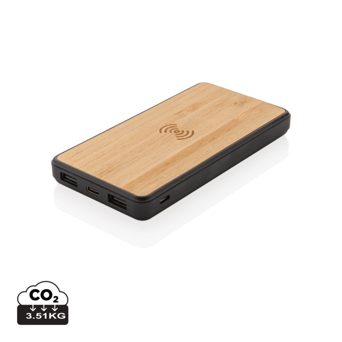 Batterie de secours 8000 mAh en bambou avec induction 5W Couleur:Noir