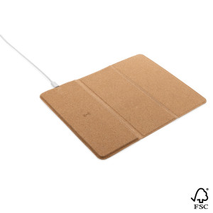 Tapis de souris avec chargeur sans fil 10W en liège FSC® Couleur:Marron