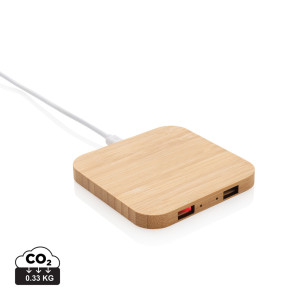 Chargeur à induction 5W en bambou avec double port USB Couleur:Marron