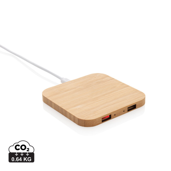 Chargeur sans fil 5W et USB en bambou FSC Couleur:Marron