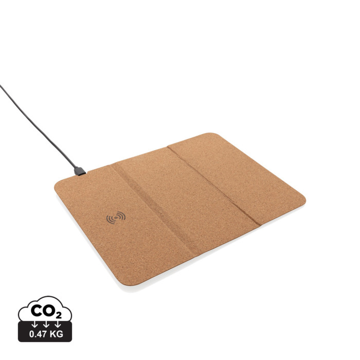 Tapis de souris en liège avec support téléphone et induction Couleur:Marron