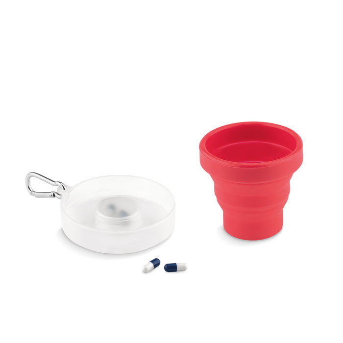 Tasse pliable avec pilulier     Couleur:Rouge