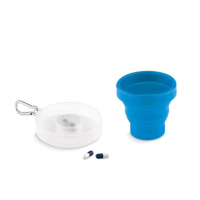 Tasse pliable avec pilulier     Couleur:Bleu