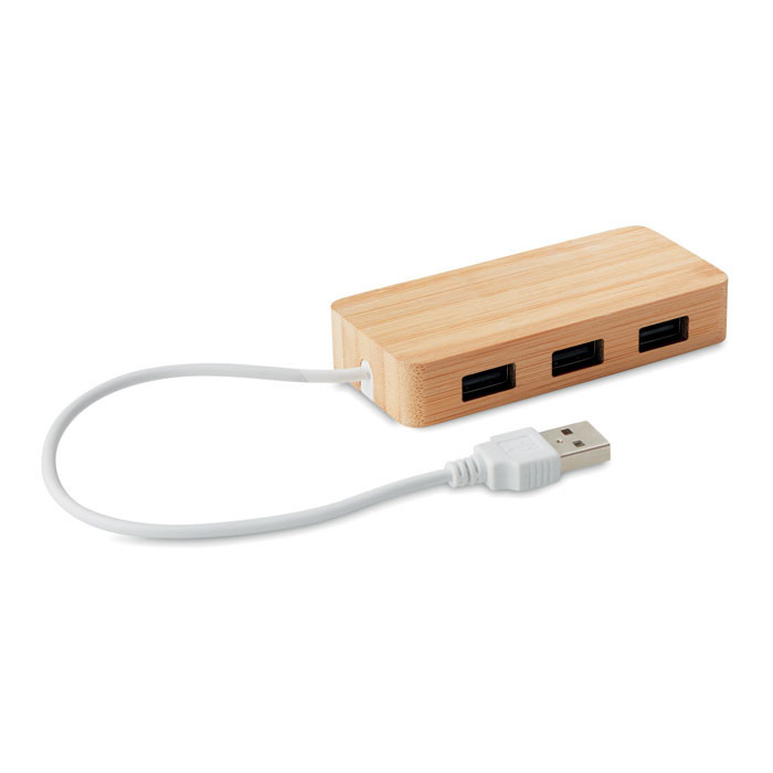 Hub USB 3 ports Bambou          Couleur:Bois