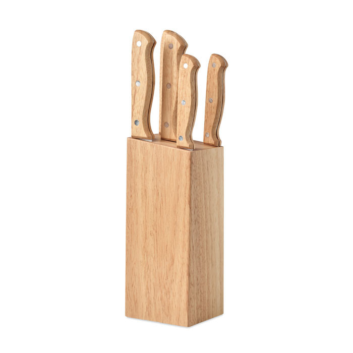 Set de 5 couteaux dans socle    Couleur:Bois