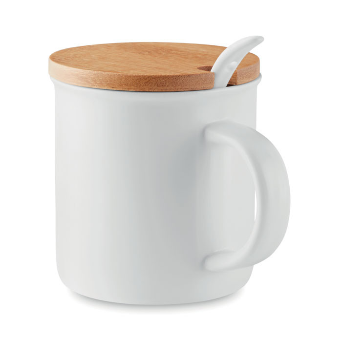 Mug porcelaine avec cuillère    Couleur:Blanc