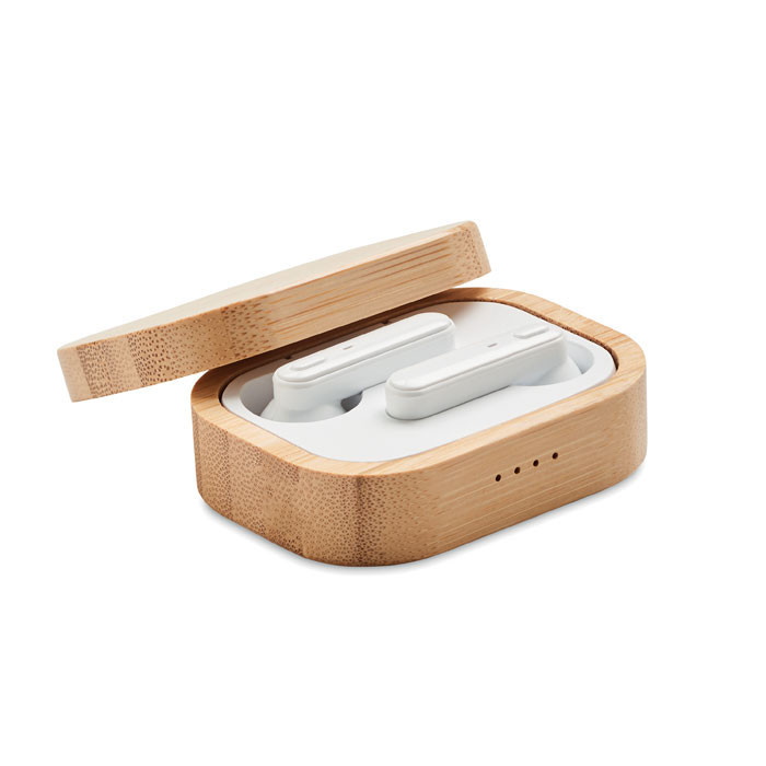 TWS earbuds in bamboo case      Couleur:Bois