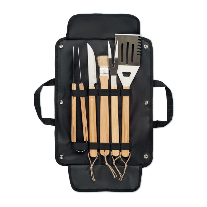 5 outils BBQ dans une pochette  Couleur:Noir