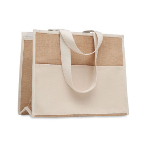 Sac shopping en toile et jute   Couleur:Beige