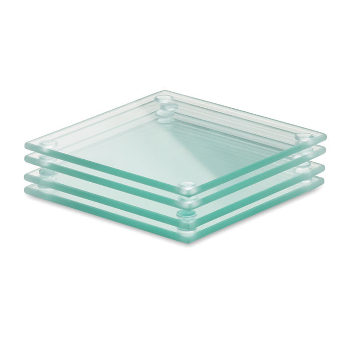 4 sous-verres en verre recyclé  Couleur:Transparent