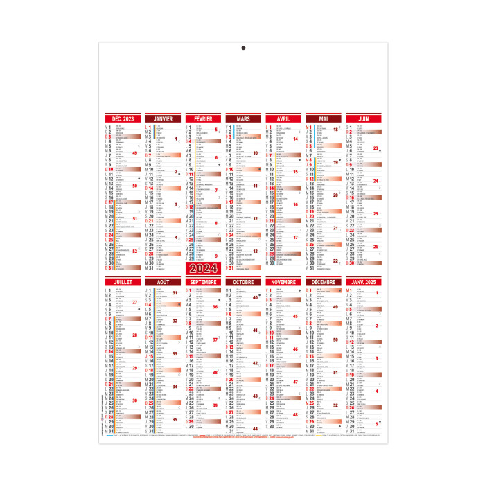 CALENDRIER BANCAIRE MARIANNE ROUGE 2024 