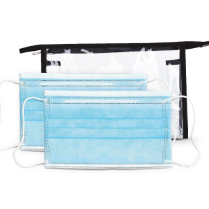 KIT TROUSSE ZIPPEE TRANSPARENTE AVEC 2 MASQUES CHIRURGICAUX TYPE I 